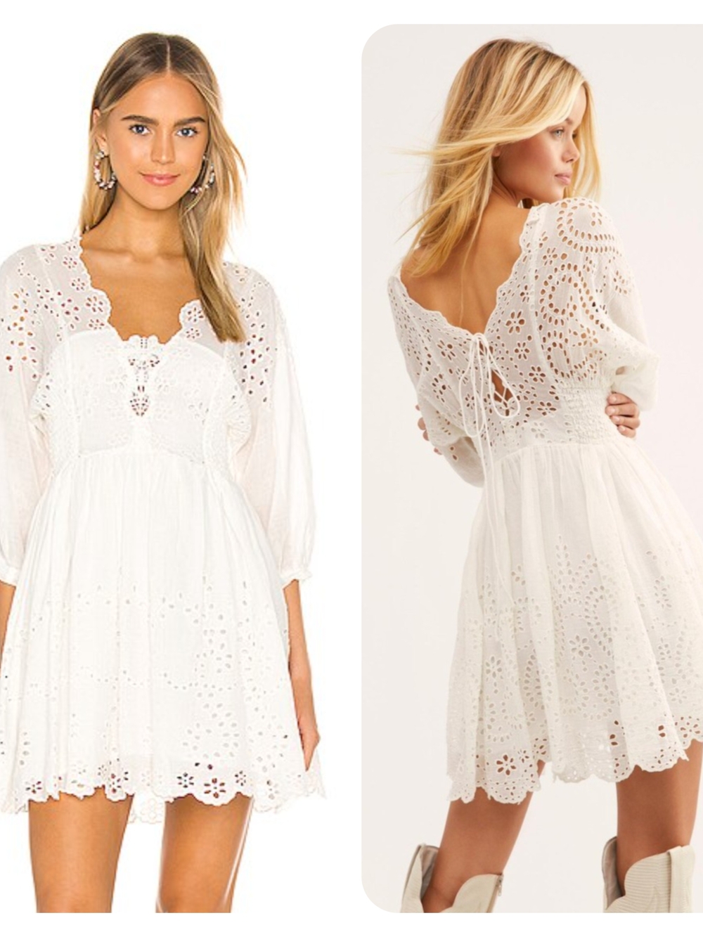 Free People Boho Summer Lottie Eyelet Lace Mini Dress Ivory White Small
